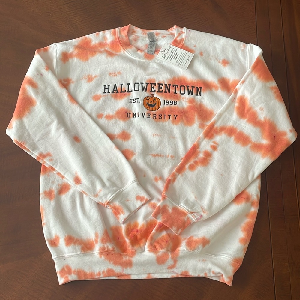 Halloweentown Orange and White Tie-Dye Crewneck Sweatshirt
